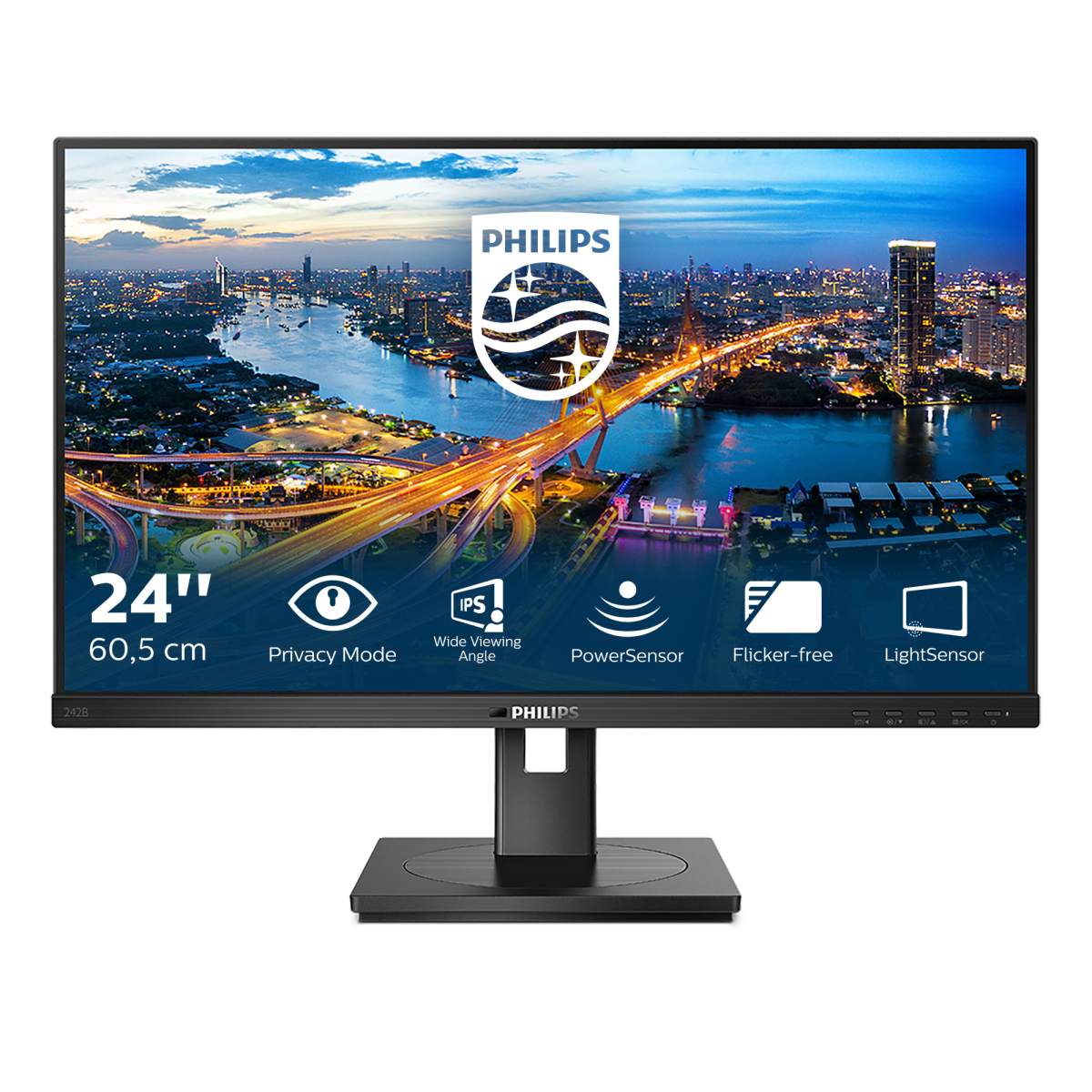 Монитор LCD 23.8'' 16:9 1920х1080(FHD) IPS, nonGLARE, 75 Hz, 350 cd/m2, H178°/V178°, 1000:1, 50М:1, 16.7M, 4ms, VGA, DVI, HDMI, DP, USB-Hub, Height adj, Pivot, Tilt, Swivel, Speakers, Black